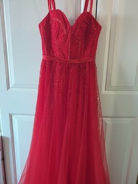 HEBEOS Red Beaded Evening Dress